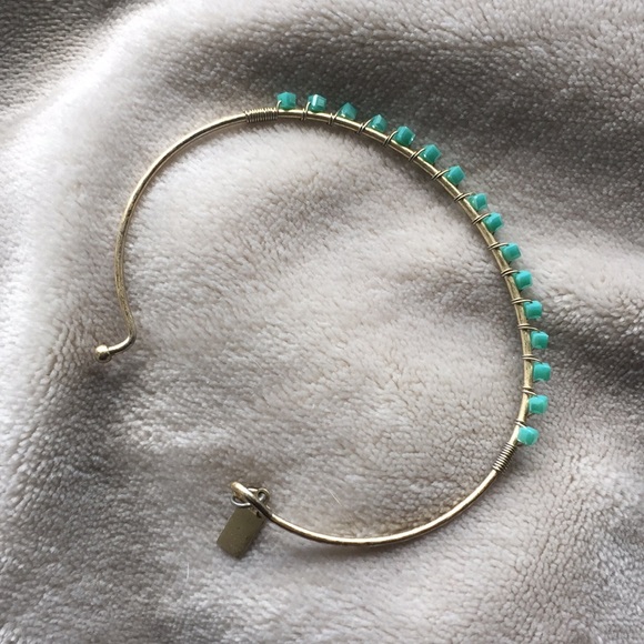 4/$20Gold bangle with blue/green beads - Picture 4 of 4